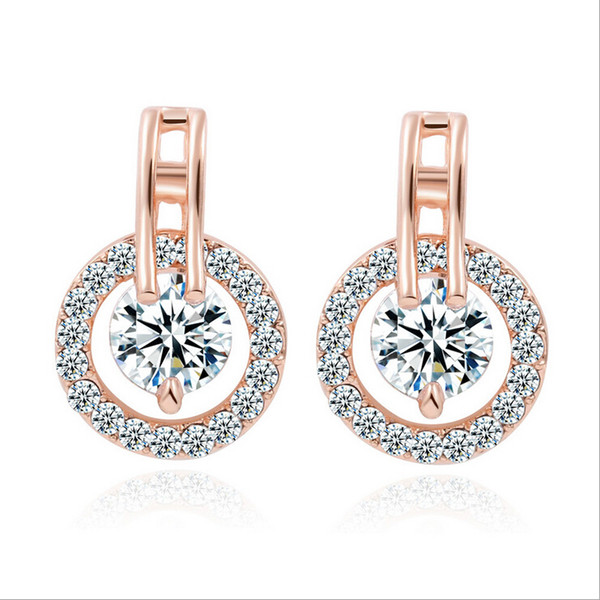 ZNM Jewelry Rose Gold Plated Luxury Hoop Earring Inlay Zircon Fashion Brilliant Heart Ladies Wedding Earring