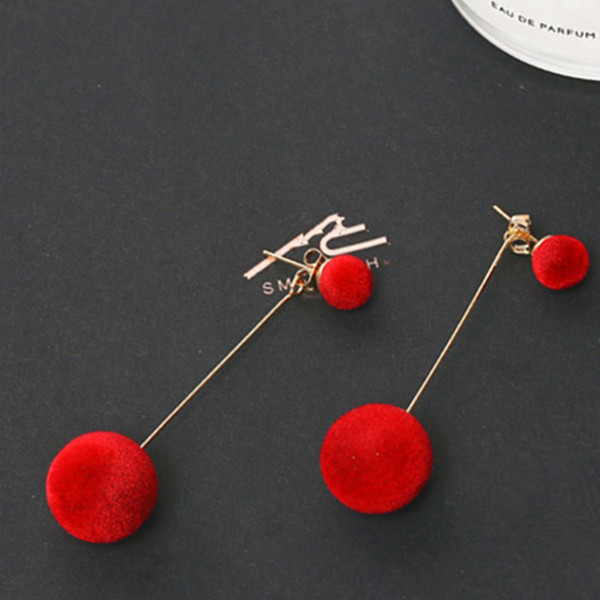 Ball Drop Earrings For Women Korean Velvet Round Tassel Long Dangle Earrings Gift Jewelry Statement red Black Fashion Plush 5pcs Random