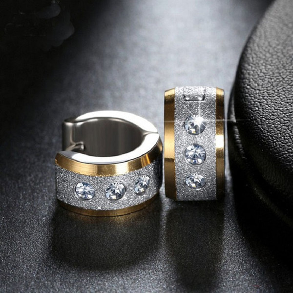 Fashion stainless steel earrings fo women With zircon frosted ear clip Gold or silver or double color Party Jewelry