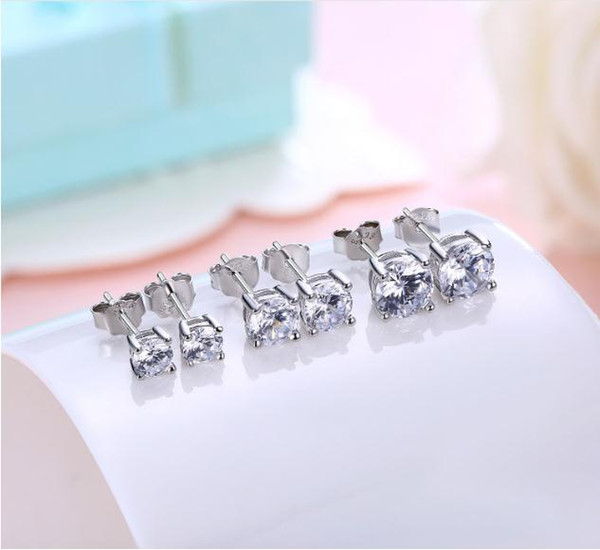 2018 new hot sale S925 sterling silver natural zircon ladies earrings wedding engagement wholesale free shipping