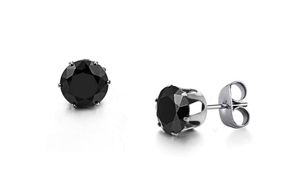 Korean version of the six-prong set of black diamond earrings fashion wild titanium steel tide female earrings