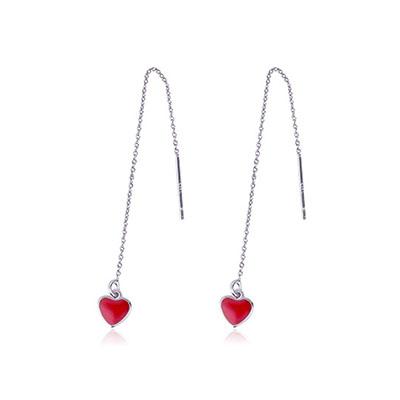 Hot Sale Red Love Tassel Long Temperament Personality Female Simple Drop Plastic Wild Heart Shaped White Gold Earrings