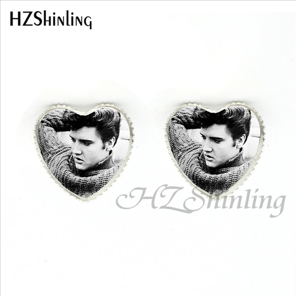 HER-0016 New Design Elvis Presley Heart Earrings Elvis Presley Jewelry Rock Star Glass Dome Heart Stud Earrings Wholesale