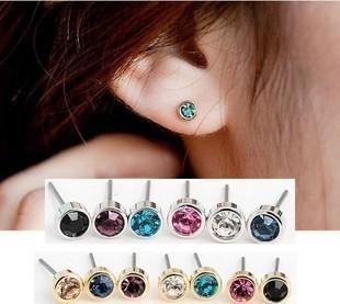 925 silver earrings Czech diamond crystal wholesale fashion small sterling silver jewelry 13 colors for women to choose stud earings