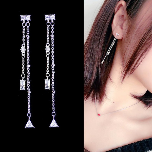 Version Popular Fashion Exquisite Long Tassel Zircon Drop Earrings With Pure Silver Needle Antiallergic Drop Earring For Women