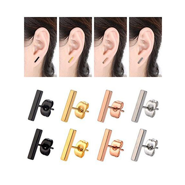 1 Pairs Stud Earrings Stainless Steel Line Stick Stud Earring Rectangle Bar Stud for Men and Women