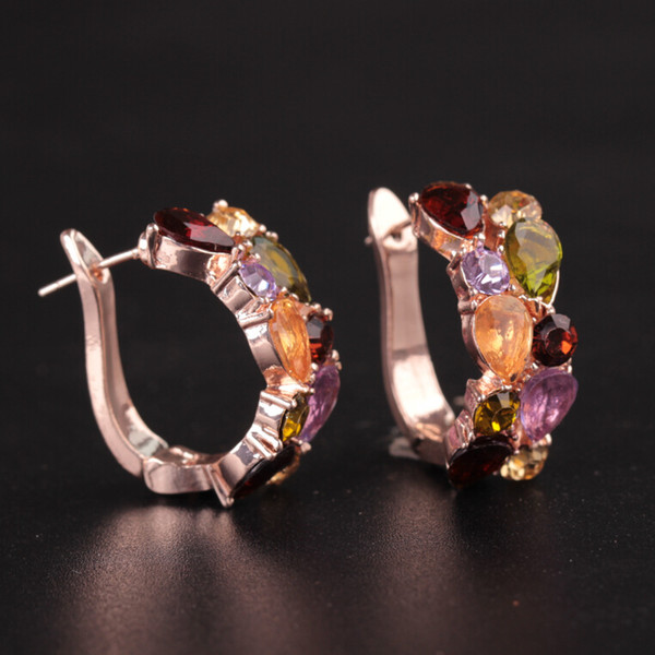 Ladies Double Multicolor Zicron Stud Earring Fashion Brand Cocktail Party Jewelry Crystal Earrings For Women ER549