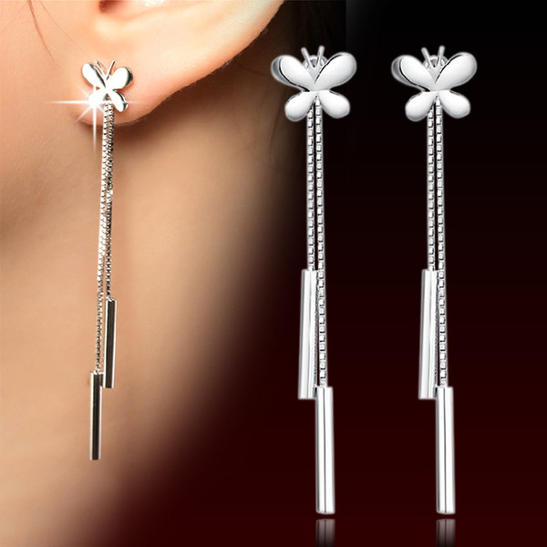 Woman silver earrings jewelry butterfly shaped tassel earrings wedding vintage new arrival long loop earrings charms