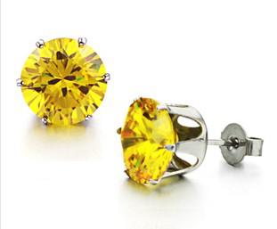 Titanium steel jewelry Popular fashion beautiful jewelry Beautiful bright yellow zircon Ms titanium steel stud earrings