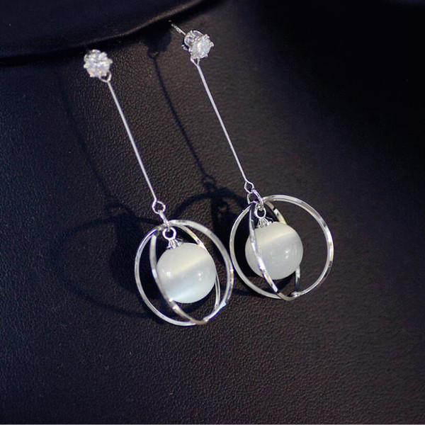 Cat Eye Stone Luxury Drop Dangle Earrings with Stones Silver Needle Crystal Water Drop Earrings for Women Fashion Jewelry Accessories