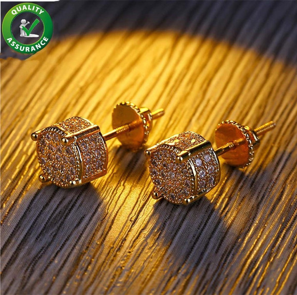 Designer Earrings Mens Hip Hop Jewelry Fashion Diamond Luxury Women Stud Earrings 18k Bling Bling CZ Gold Plated Screw Wedding Accessories