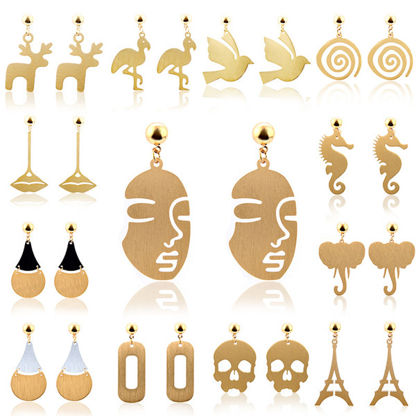 Luxury Romantic 13 styles 18k gold Stick Exaggerated Funny Face Animal Elk and lips Earrings for men and women