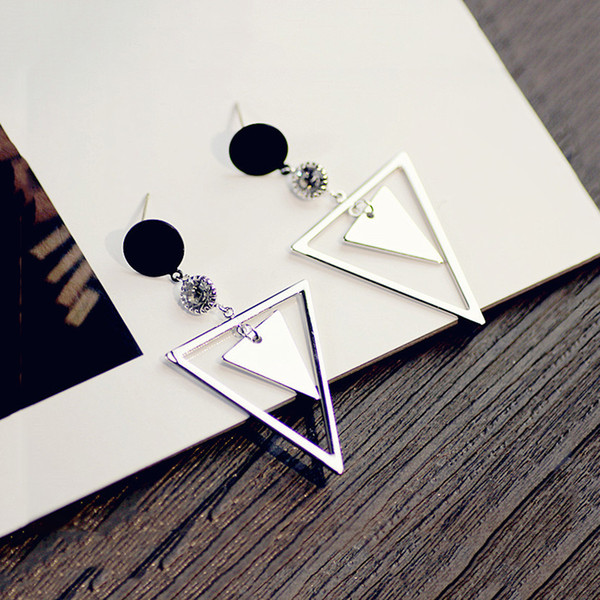 New Simple Punk Long Temperament Shows Thin Face With Triangular Drop Earrings Ladies Silver Needle Earrings For Women