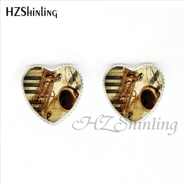 HER-0027 New Fashion Piano Stud Earrings Handmade Music Heart shaped Earring Glass Dome Piano Keyboard Jewelry for Music Lover