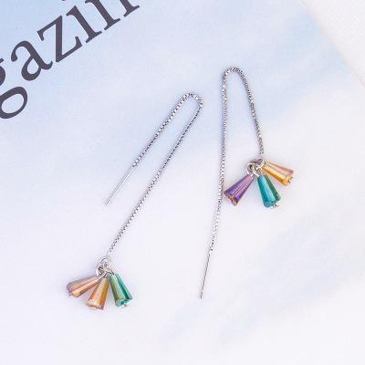 Sweet Girl Temperament Simple Creativity Retro Daily Joker Three Color Glass ear Line Long Ear Chain