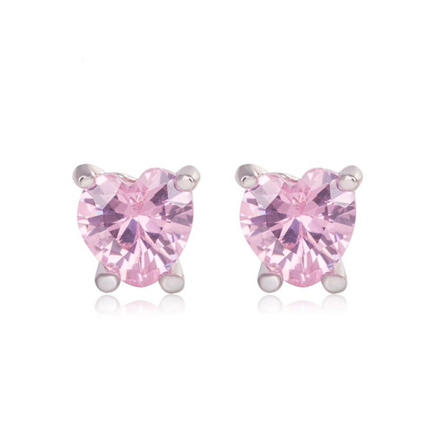 Korean Version of the Earrings Crystal High-grade Pink Diamond Love Earrings Simple Wild Girls Jewelry Fashion OL Source Wholesale Spot