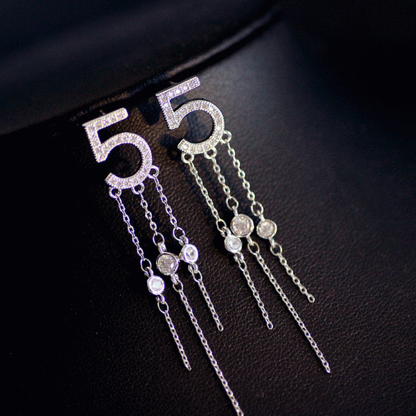 Exquisite With Number letter 5 Long Tassel Word Drop Earring Tassel Fashionable Style Prevent Allergy Silver Needle Adorn Female