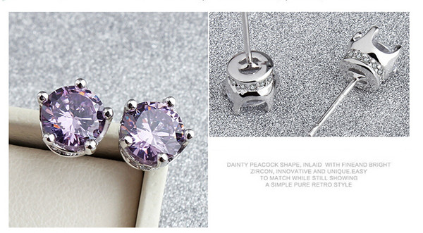 Vintage Stainless Steel Studs Mens violet Earrings with Cubic Zirconia Royal Crown Stud Earrings