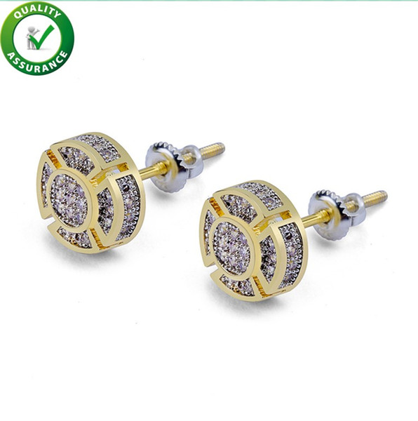 Designer Earrings Men Luxury Hip Hop Jewelry Boho Earings Bling Diamond Rapper Gold Stud Pandora Style Charms Round Ear Ring Women Wedding