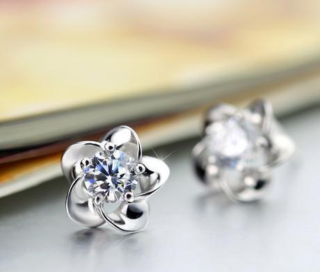 Sterling silver Diamond flower earring, Anti-allergic, classic silver and noble purple, Hign quality and Free Shipping