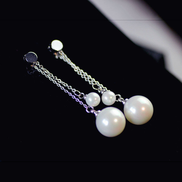 AGOOD Fashion Long Double Pearl Drop Earrings Silver Color Tassel Link Chain Rounk Earrings For Women Party Wedding Jewelry