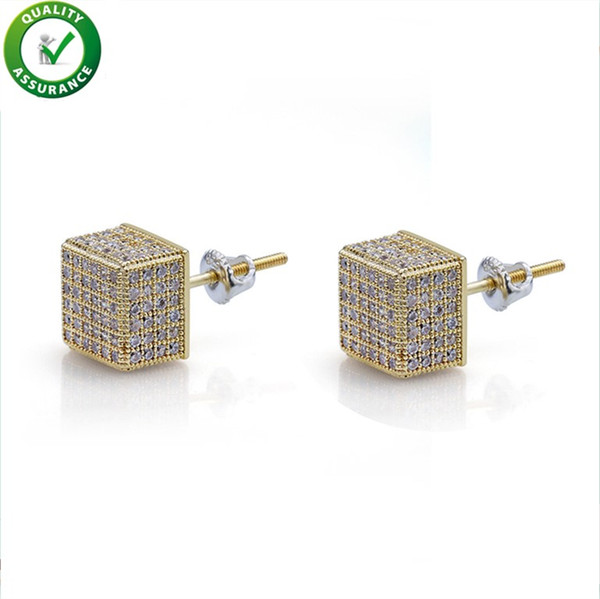 Hip Hop Designer Earrings Mens Luxury Earrings Fashion Jewelry Micro Pave Square CZ Gold Plated Stud Earings Iced Out Diamond Bling Crystal