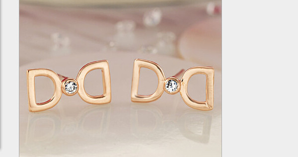 Korean Jewelry Simple Personality Temperament All-match Bow Super Star With A Flash Imitation Diamond Earrings