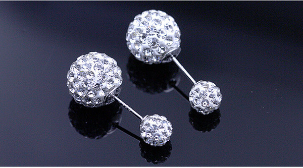 Hot 925 Sterling Silver Earrings Rhinestone Double Ball Crystal Stud Earrings For Women Fashion Jewelry brincos para as mulheres