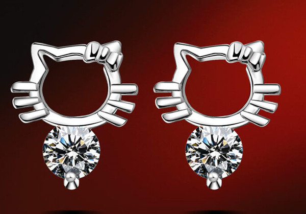 S925 pure silver earrings Silver ornament accessories earrings Han edition hellokitty platinum plating