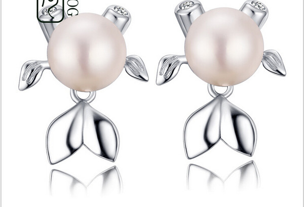 Beautiful Pearl 925 Pure Silver Small Goldfish Ear Jewelry Korean Fashion Natural Pearl Earrings