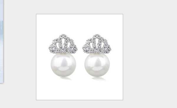 Crown Micro Pave CZ earrings, pearl earrings top fashion, classic style bride wedding jewelry