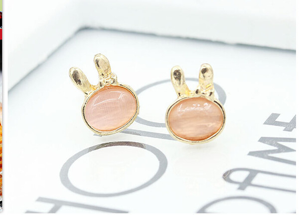 Beautiful Cute Rabbit Moonstone Opal Earrings Korean Popular Ear Jewelry Stud earrings Earrings For Women Fine