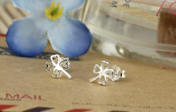 2015 Fashion Korean Jewelry Popular Hot! SIlver Plated Hollow Clover Stud Earrings For Women