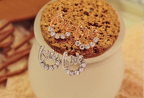 2015 Hot Korean version of the flash terrible shape stud earrings small jewelry letters LOVE