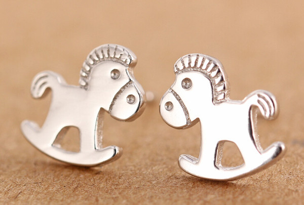 Sterling Silver Cute Lovely Little Trojans Horse Stud Earrings