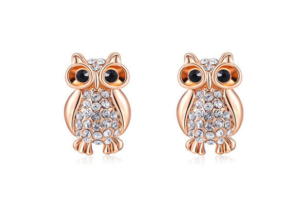 owl stud earrings Genuine Austrian Crystals rose gold plated earring for women birthday gift drop shipping brinco