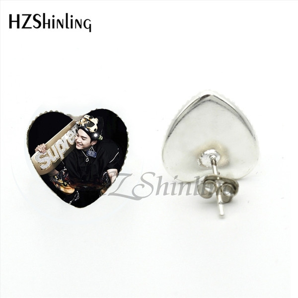 HER-0029 New Arrival BTS Wings Teaser Heart Earrings Bangtan Boys Band Jewelry Glass Dome Pop singer Stud Earring for girls