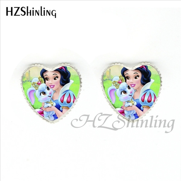 HER-003 New Fashion Princess Earring Handmade Princess and the Prince Heart Stud Earrings Glass Cabochon Earrings For Women