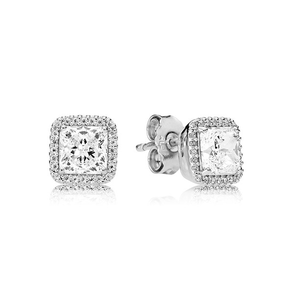 Authentic 925 Sterling Silver Square CZ diamond Earrings Original box for Pandora Eternal elegance Stud Earring Women Gifts Gift