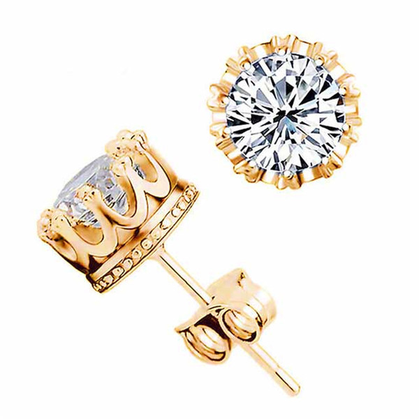 Fashion Jewelry Unisex Trendy Women/Men CZ Crystal Earrings Crown Gold Color Stud Earring Piercing Gifts Accessories