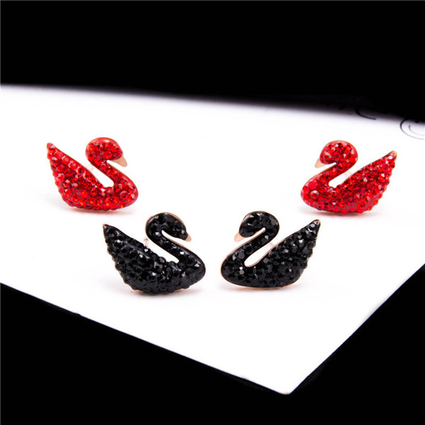 2019 limited edition authentic crystal swan stud earrings Korean version of simple women's temperament wild earrings jewelry