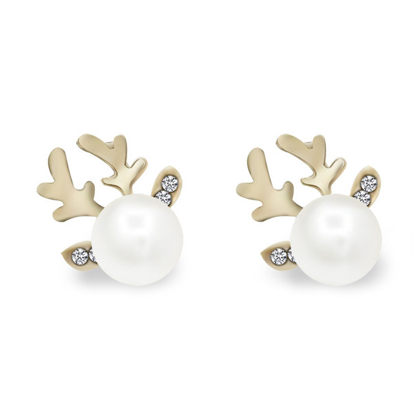 European and American fashion micro-set pearl antler earrings Simple and elegant generous deer head earrings Elk jewelry wholesale