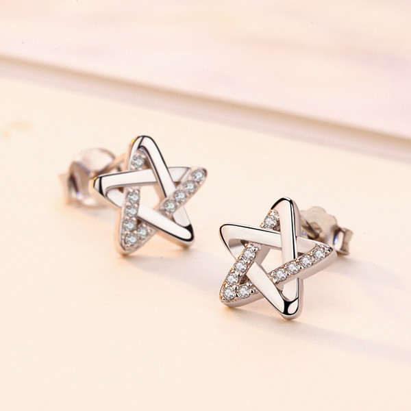 Hot new five-pointed star sterling silver crystal earrings fashion Korean version of simple cuff earrings women's valentine's day jewelry