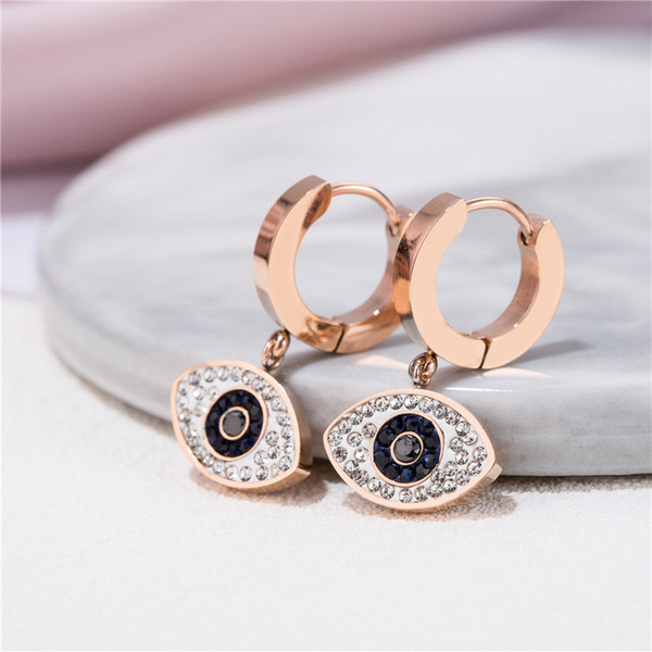 New 2018 personality 925 sterling silver earrings natural crystal evil eye earrings fashionable women's rose gold cuff earrings