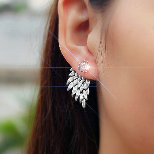 New Fashion Gift Lady Earring Party Jewelry Earrings Gold And Silver Gothic Cool Angel Wing Rhinestones Alloy Earrings For Women