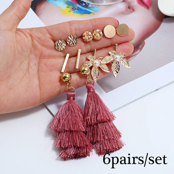 Bohopan 6Pairs/Set New Arrival Earrings Set Vintage Long Tassel Earrings For Women Fashion Classic Female Round Gold Earrings