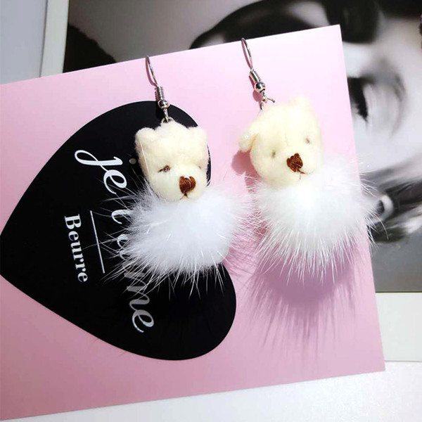 2018 new EARRINGS CUTE cubs Earrings creative personality mink hair fringed ear studs