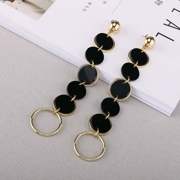 Creative long and small circle black Earrings autumn and winter new acetic acid plate S925 silver needle girl eardrop