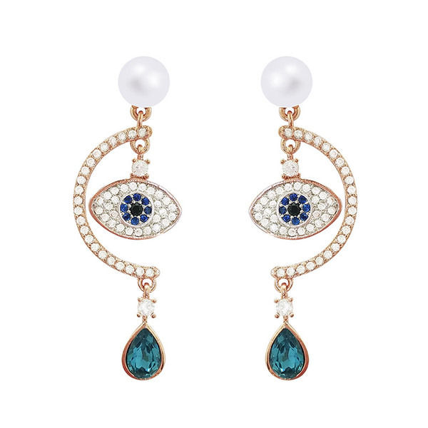 2018 Time-limited New Golden S925 Silver Needle Fashion Korean Version Evil Eye Pearl Earrings Woman Personality Natural Crystal earring