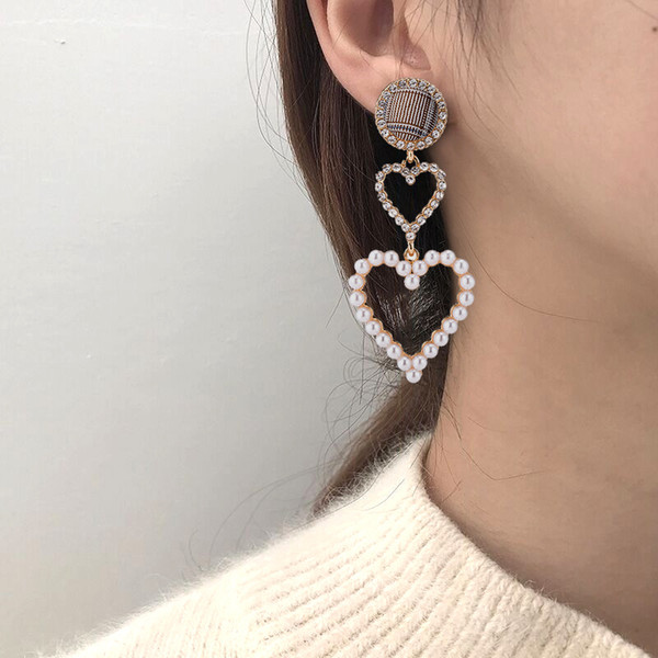 S925 Silver Needle Euro-American Retro Lattice Earrings Female Korean East Gate Autumn and Winter Temperament Loving Pearl Eardrop Earrings